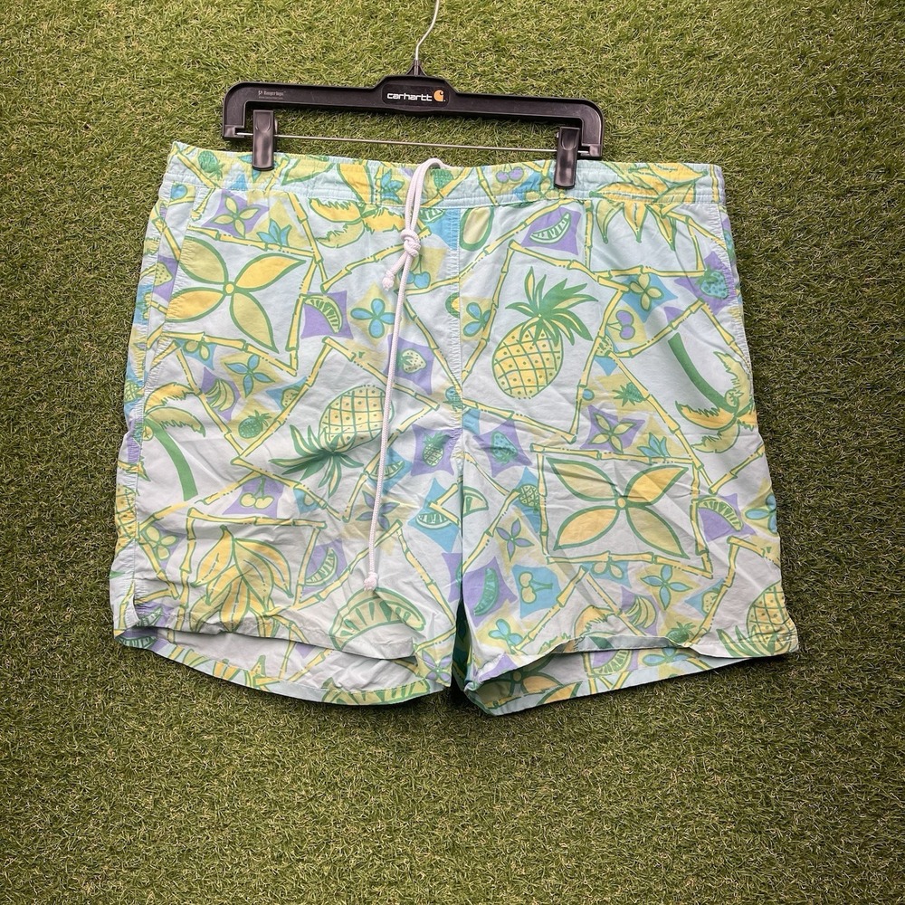 Lilly Pulitzer Swim Trunks Mens Large Stuff Green Pineapples Drawstring AOP